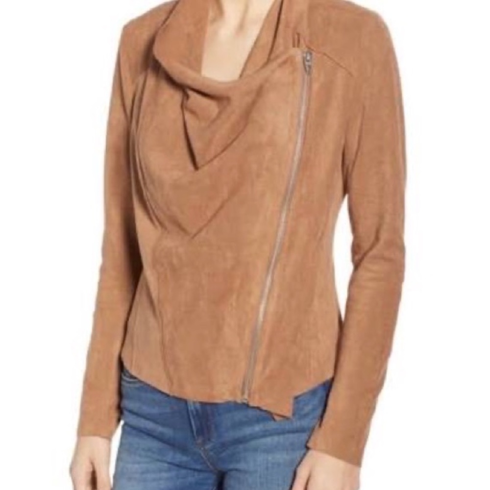 BLANK NYC Brown Faux Suede Asymmetrical Zip Moto Jacket Large L